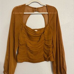 Wayf Burnt Orange Ruched Blouse